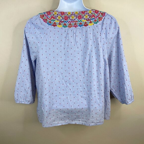 Talbots Embroidered Peasant Top NWT PXL Floral Pullover Colorful Crisp Travel - Picture 3 of 11